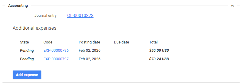 P4 Books Landed Cost allocation screen showing expense distribution